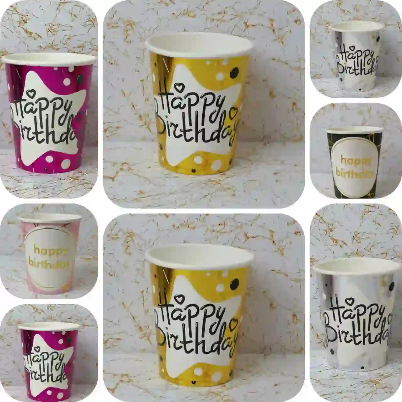 Happy Birthday cardboard cups – multicolor – 10 pieces